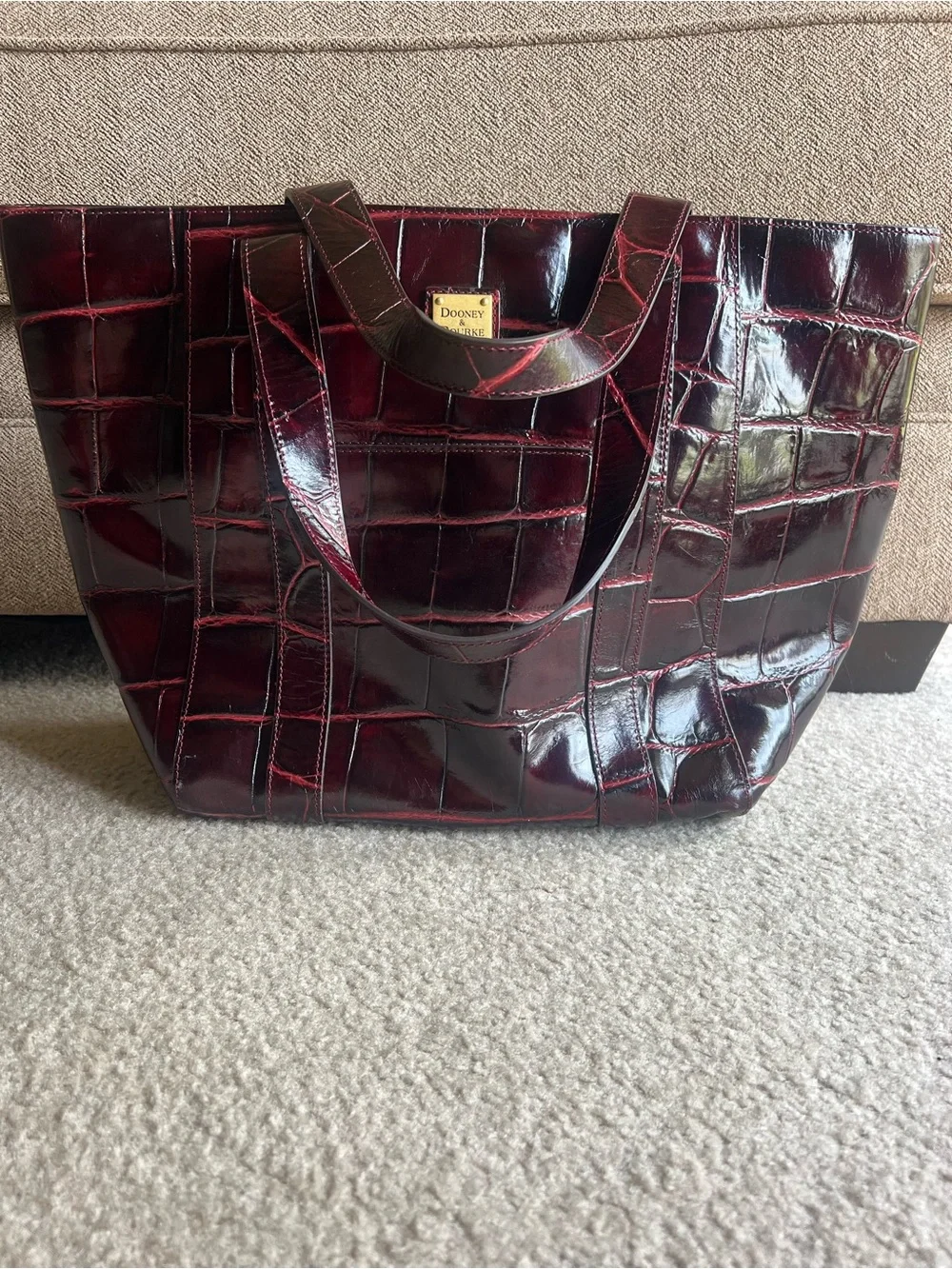 Dooney & Bourke Patent Croc-Embossed Burgundy Tote